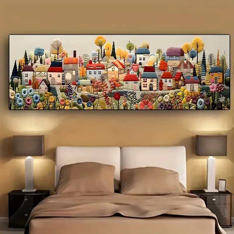 DegradTale Town Canvas Art Print, Style crème moderne, Décor mural pour salon, chambre à coucher, bu