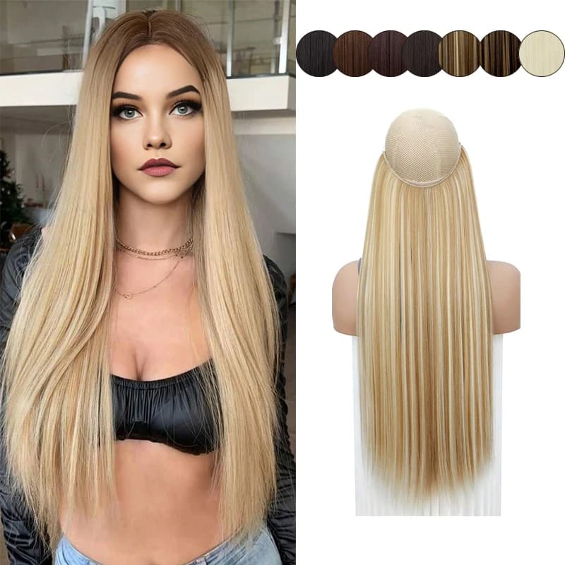 Extensions capillaires synthétiques invisibles de 24 pouces, sans Clip, avec ligne secrète, cheveux 