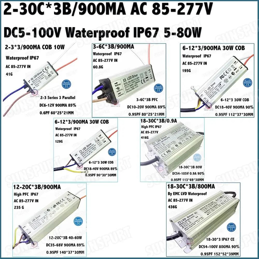 Puce d'adaptateur à courant constant IP67, pilote LED haute puissance, intérieur externe, 300MA, 450