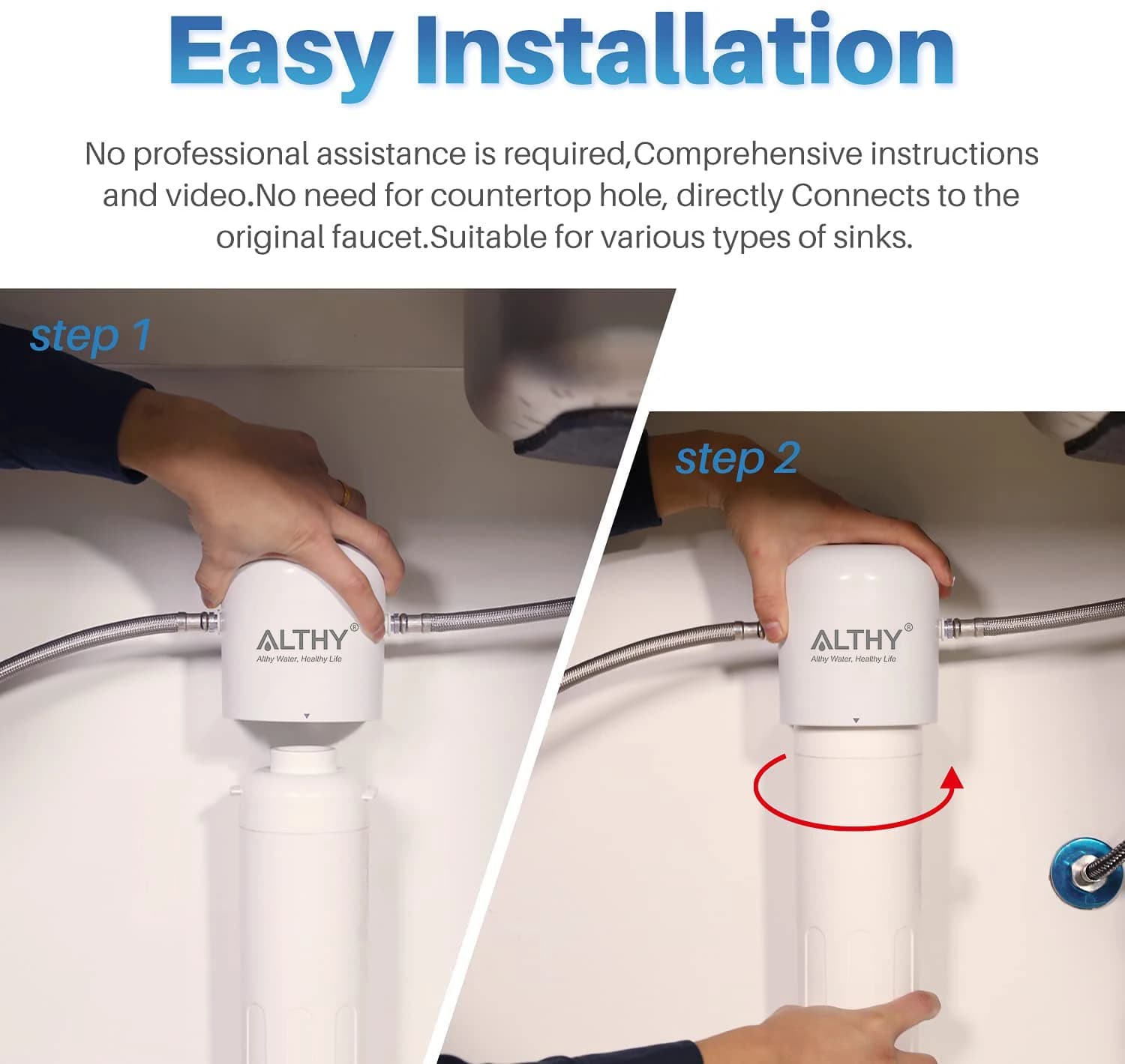 Filtre à eau de remplacement pour ALTHY WFS5300A, sous évier, connexion directe sous le comptoir, sy