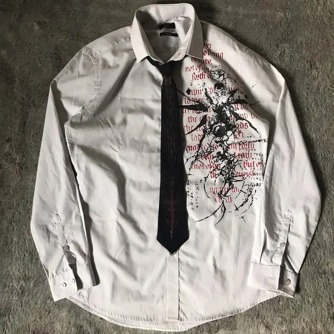 Y2K Style gothique manches longues chemise Affliction Harajuku rétro col en v chemise hommes crâne é