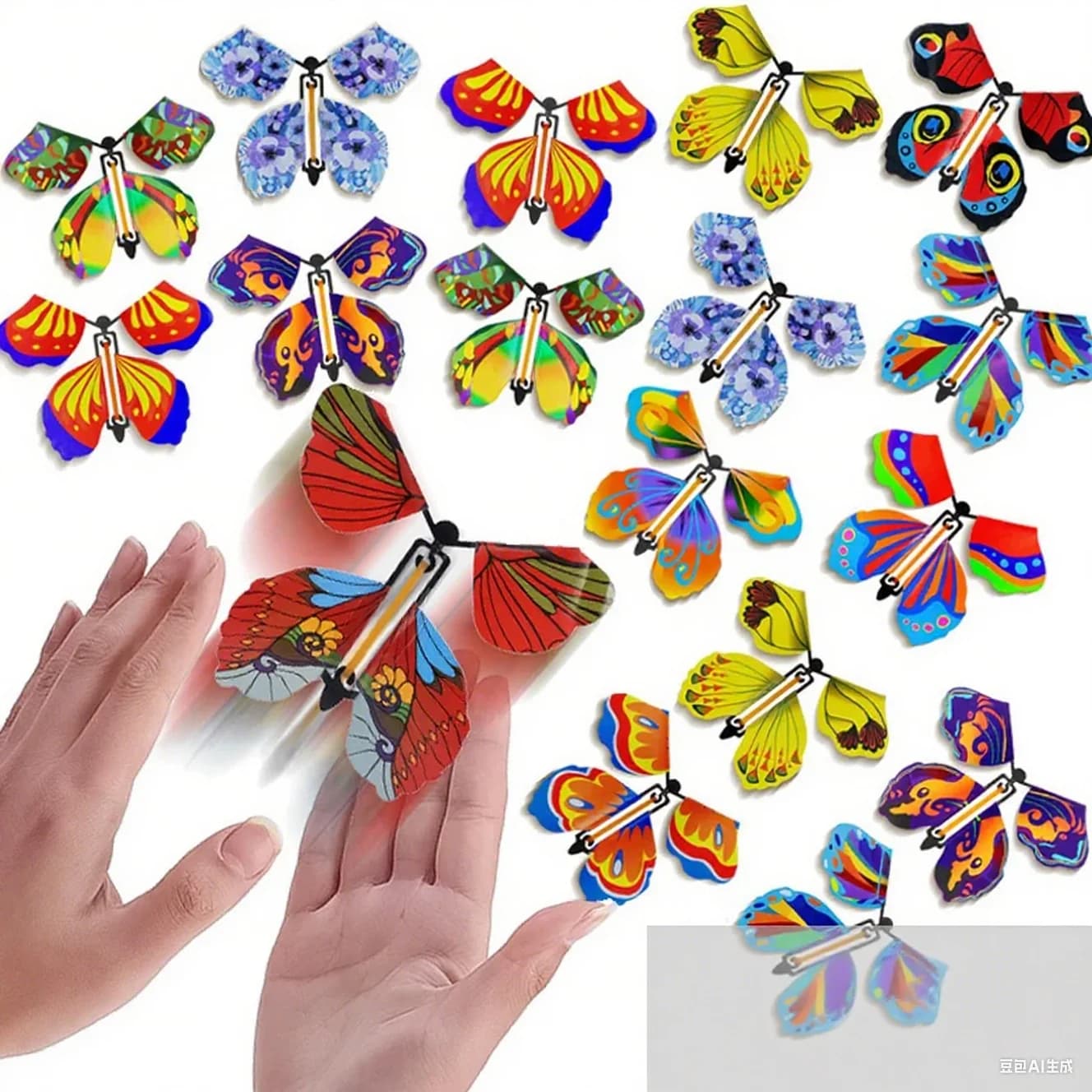 Jouet à remonter papillon volant magique dans le ciel, 10 pièces, cartes alimentées avec bande de ca