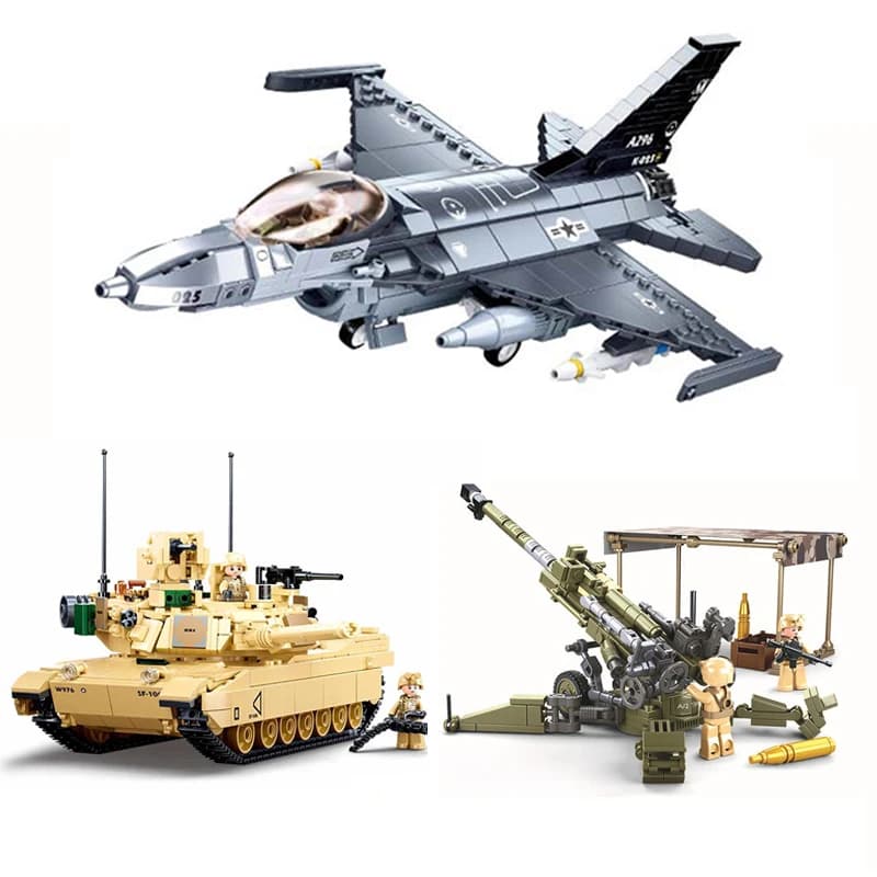 Blocs de construction militaires de la Seconde Guerre mondiale, obusier M777, chasseur F-16, char M1