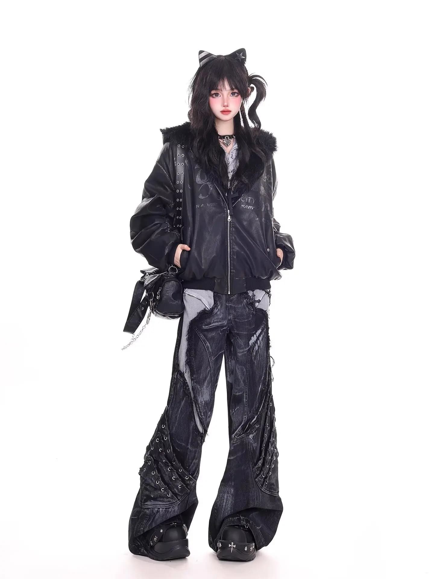 Jean de travail à motif serpent camouflage rétro américain pour filles de rue, hip-hop, ample, jambe