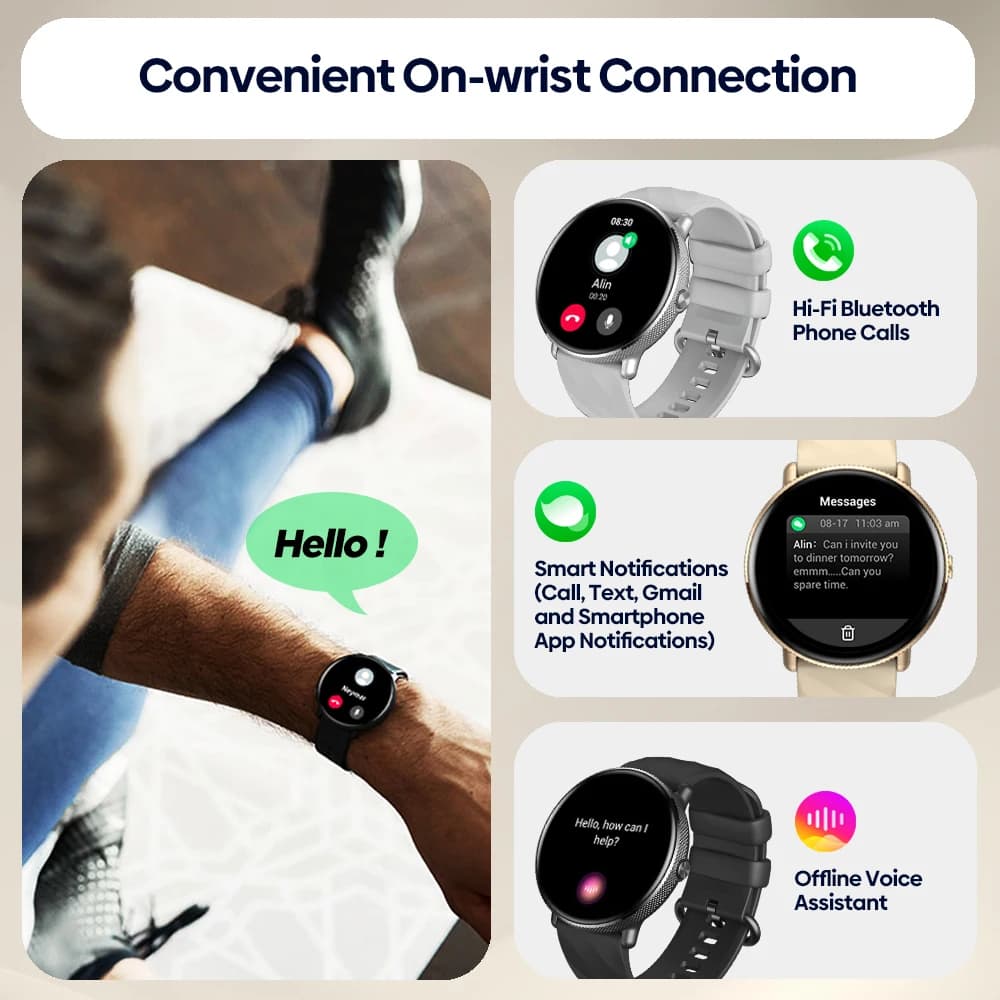 Zeblaze-Montre intelligente GTR 3 Pro Fitness et Wellness pour femme, écran AMOLED, acier inoxydable