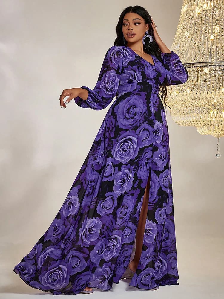 TOLEEN-Robe longue en mousseline de soie pour femme, tenue élégante et décontractée, grande taille, 