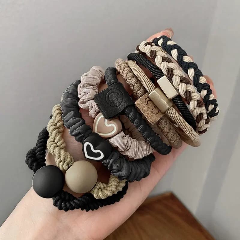 Lot de 10 élastiques à cheveux en cuir pour femme, pour queue de cheval haute, accessoires capillair