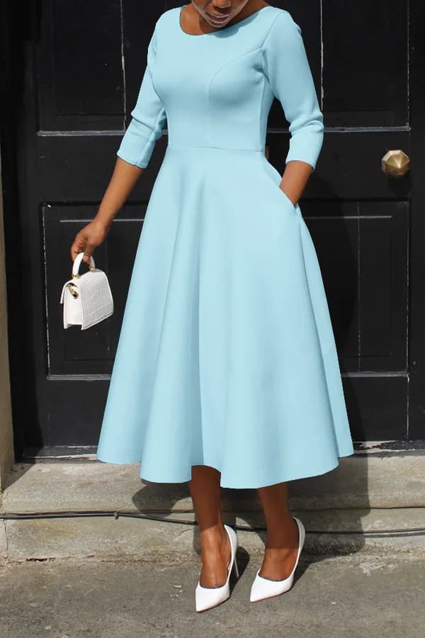 Robe Longue de Soirée pour Femme, Élégante, Couleur Unie, Col Rond, Taille Haute, ixde Mariage, Cock