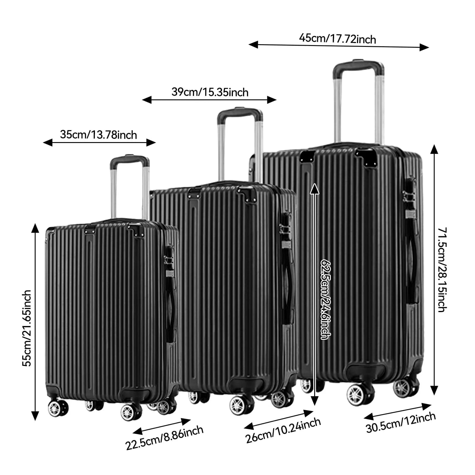 Ensemble de valises Lazyspace 3 pièces, valise de voyage avec roulettes et serrure, ensembles de bag