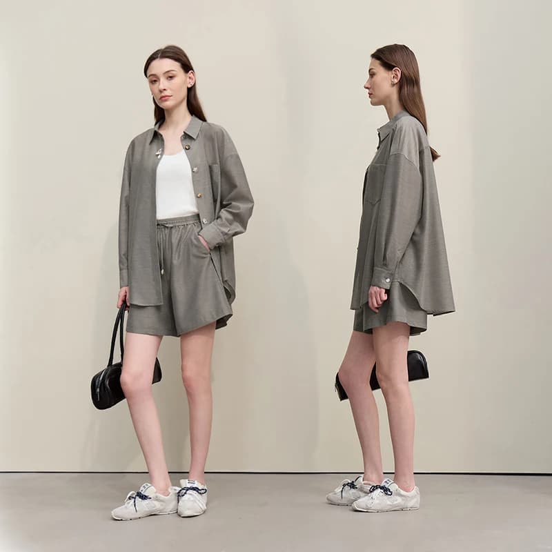 Chemisier Amii pour femme, nouvelle collection été 2026, col à revers, épaules tombantes, manches lo