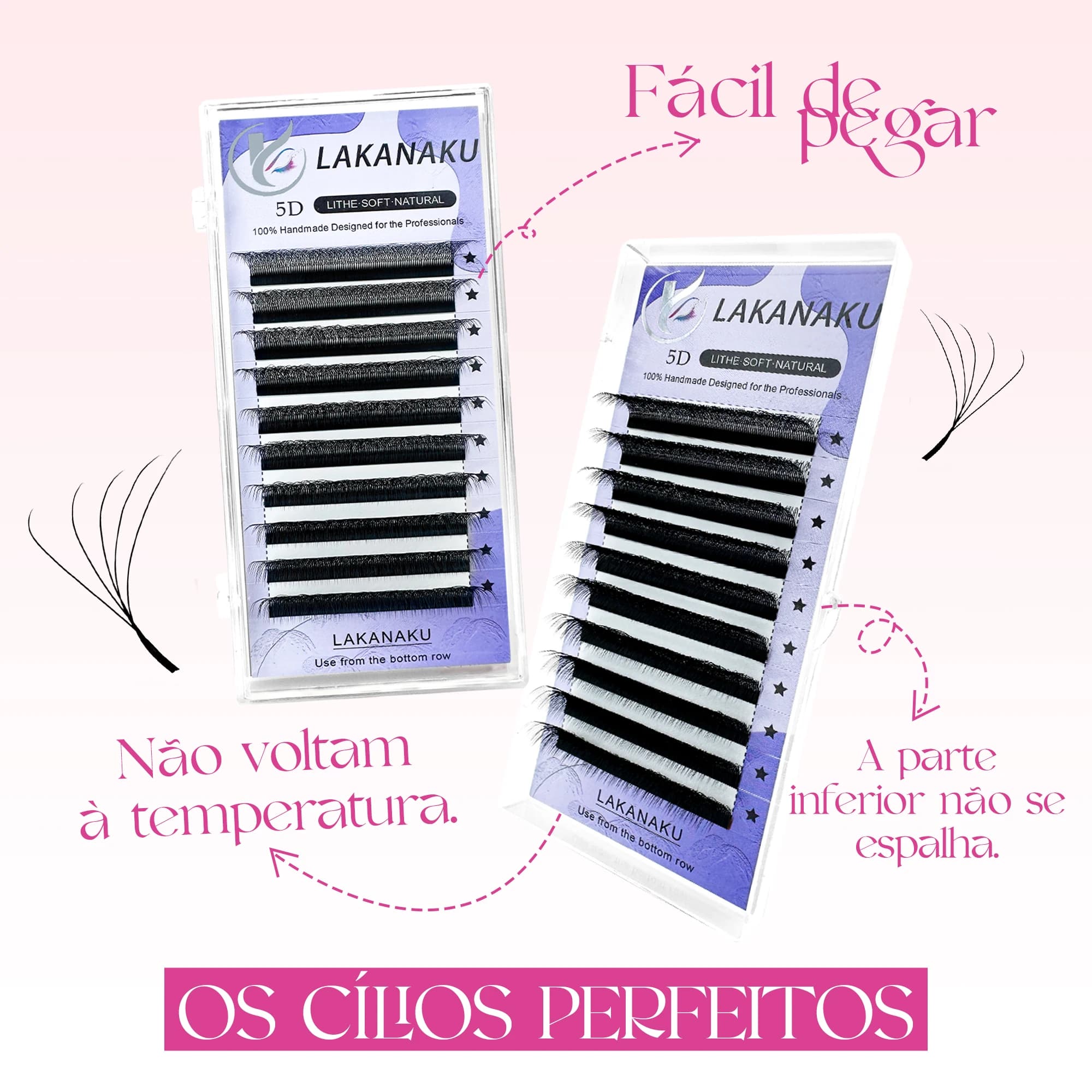 LAKANAKU Fio 5W Extension de cils en forme 6 plateaux Volume Egipcio doux individuel préfabriqué Vol