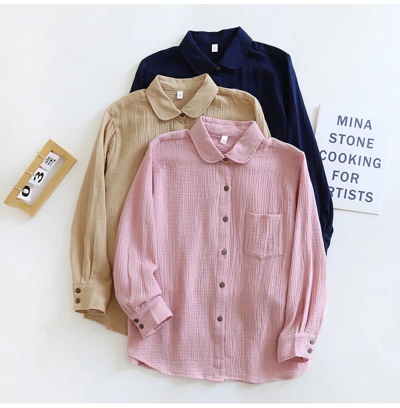 Chemises et chemisiers à manches longues pour femmes, 100% coton, chic, décontracté, boutonné, print