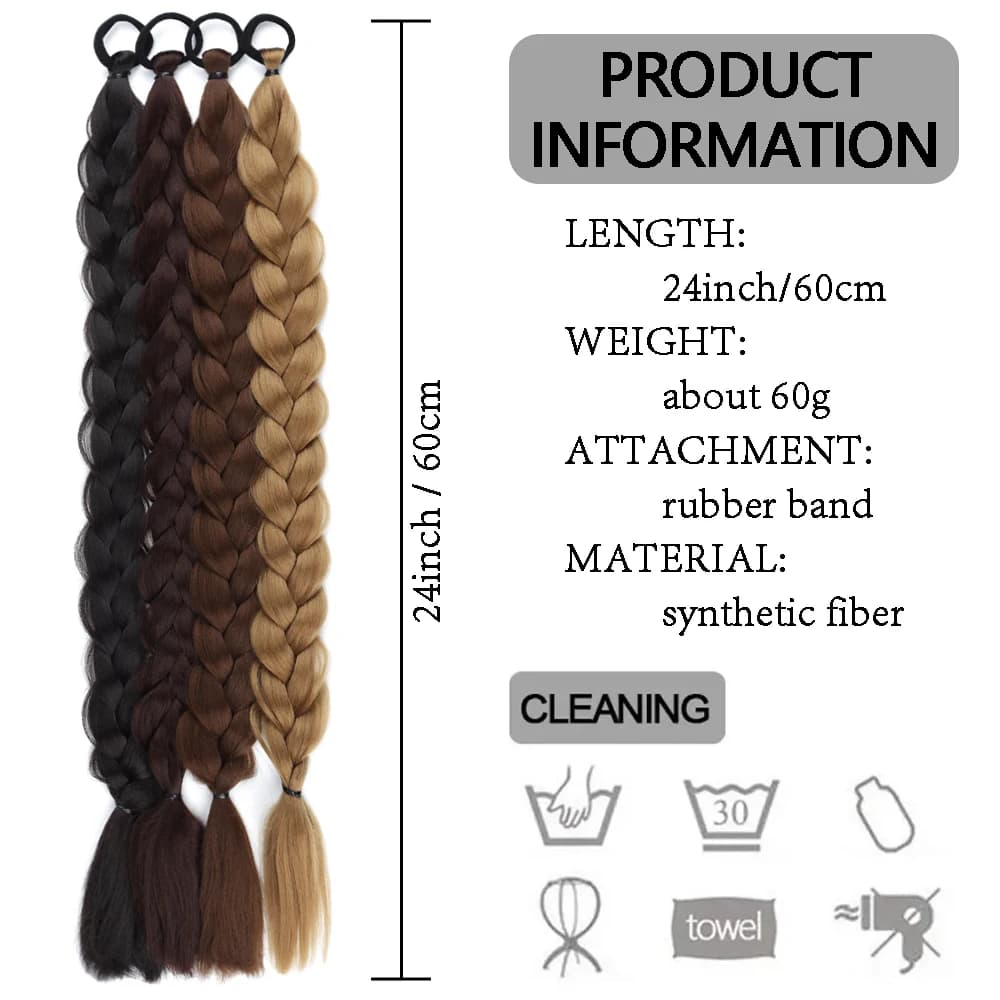 Extensions de queue de cheval tressées synthétiques longues torsadées avec élastique, Extensions de 