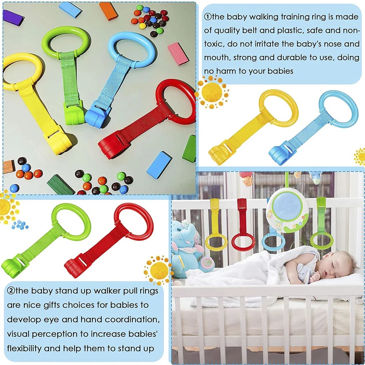 Anneau de traction pour berceau de bébé, 4/8 pièces, exercice de marche, Assistant, anneaux de tract
