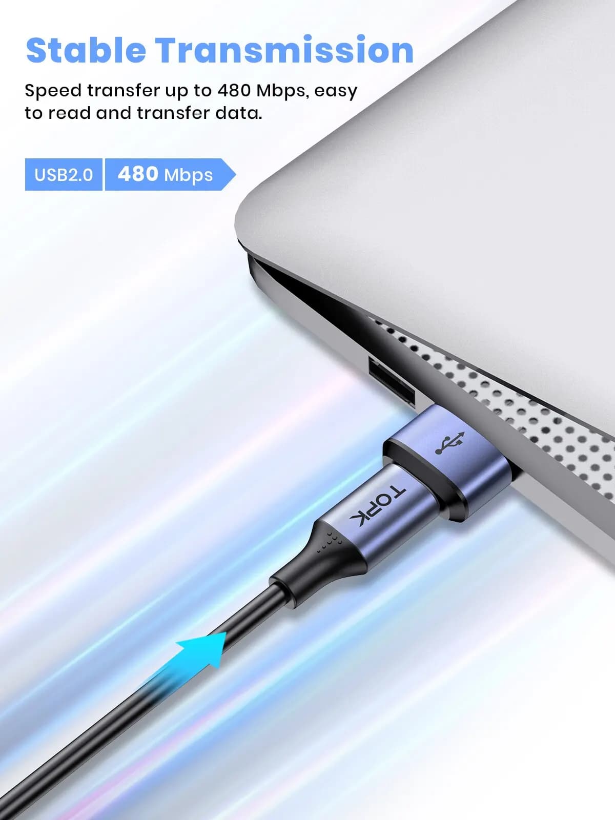 TOPK-Adaptateur USB C vers USB mâle AT13, USB femelle (Type-C) vers USB 2.0 mâle (USB-A), charge rap