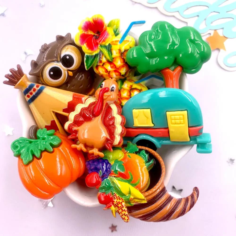 9 pièces résine coloré voiture dines hibou herbe maison citrouille fruits boisson Figurine Flatback