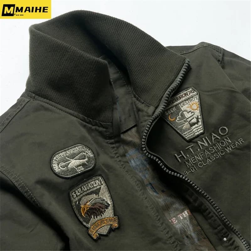 Vestes bombardier rétro pour hommes, automne printemps, vestes Cargo brodées pour pilote d'avion, ma