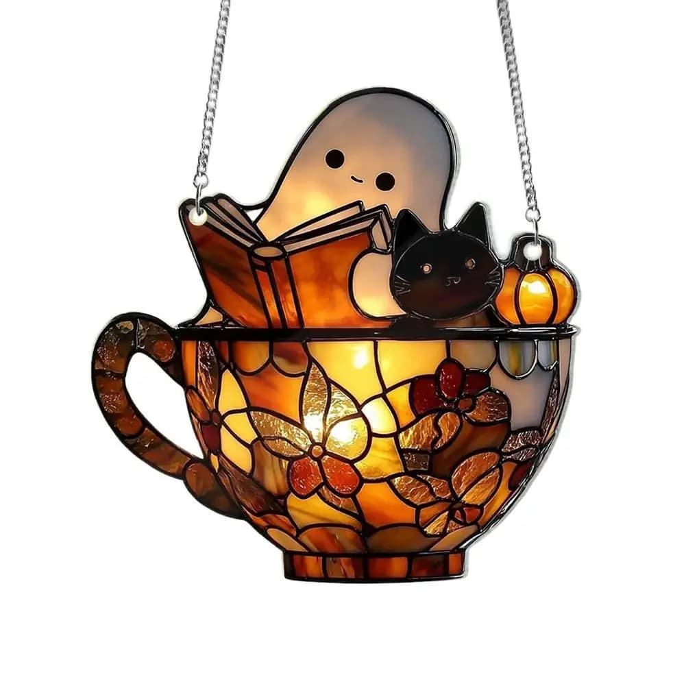 Décor de bain en acrylique 2D fantôme d'halloween, ornements suspendus mignons, livre de lecture, ma