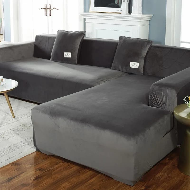 Housse de canapé en tissu velours, housse de canapé sectionnelle élastique en forme de L, pour faute