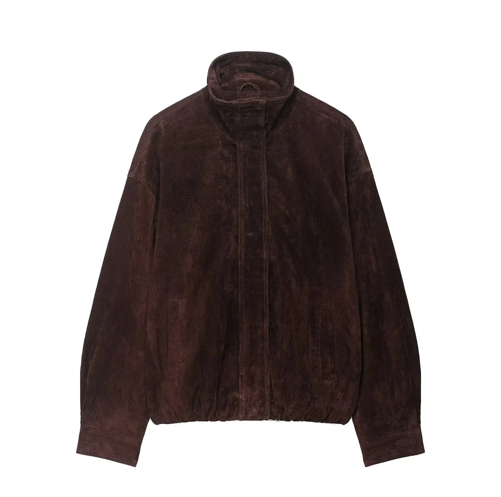 2025 hiver Vintage marron daim vestes amples femmes décontracté col montant poche épais manteau auto