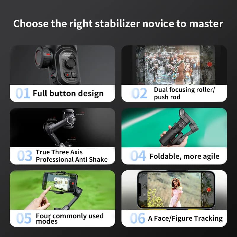 AOCHUAN – stabilisateur de cardan portatif à 3 axes, support de téléphone pliable avec lumière de re