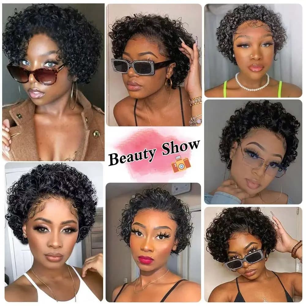 Perruque Pixie Cut Courte Bouclée en Cheveux Humains, Perruque Brésilienne Pas Chère en Cheveux Remy
