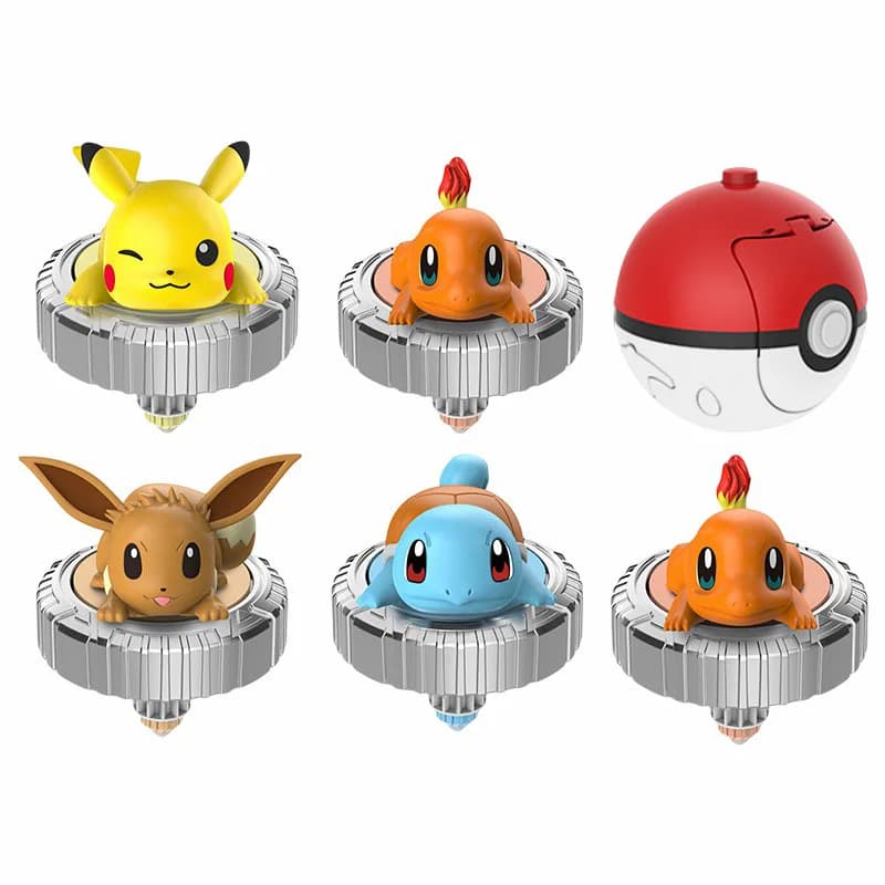 Pokemon Spinning Top Action Figure Set, Pikachu, Charmander, SLaura, Tle Mew, Eevee, Elf Ball, pouve