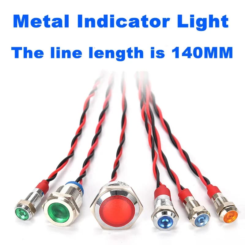 Indicateur métallique LED avec fil 3v 5v 12V 24V 220V, voyant d'avertissement, rouge, bleu, jaune, v