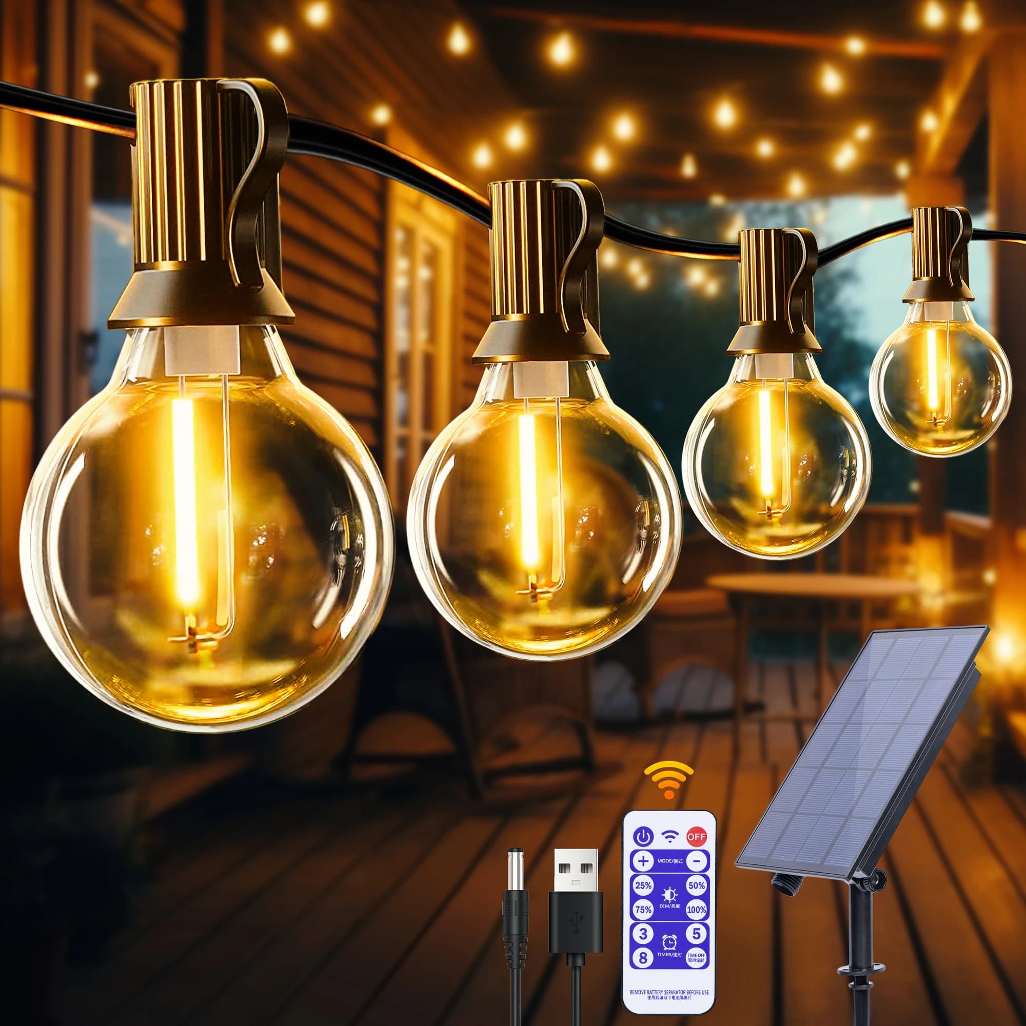Guirxiété Lumineuse Solaire G40. Lumières Extérieures avec Ampoules LED Incassables, Résistantes aux