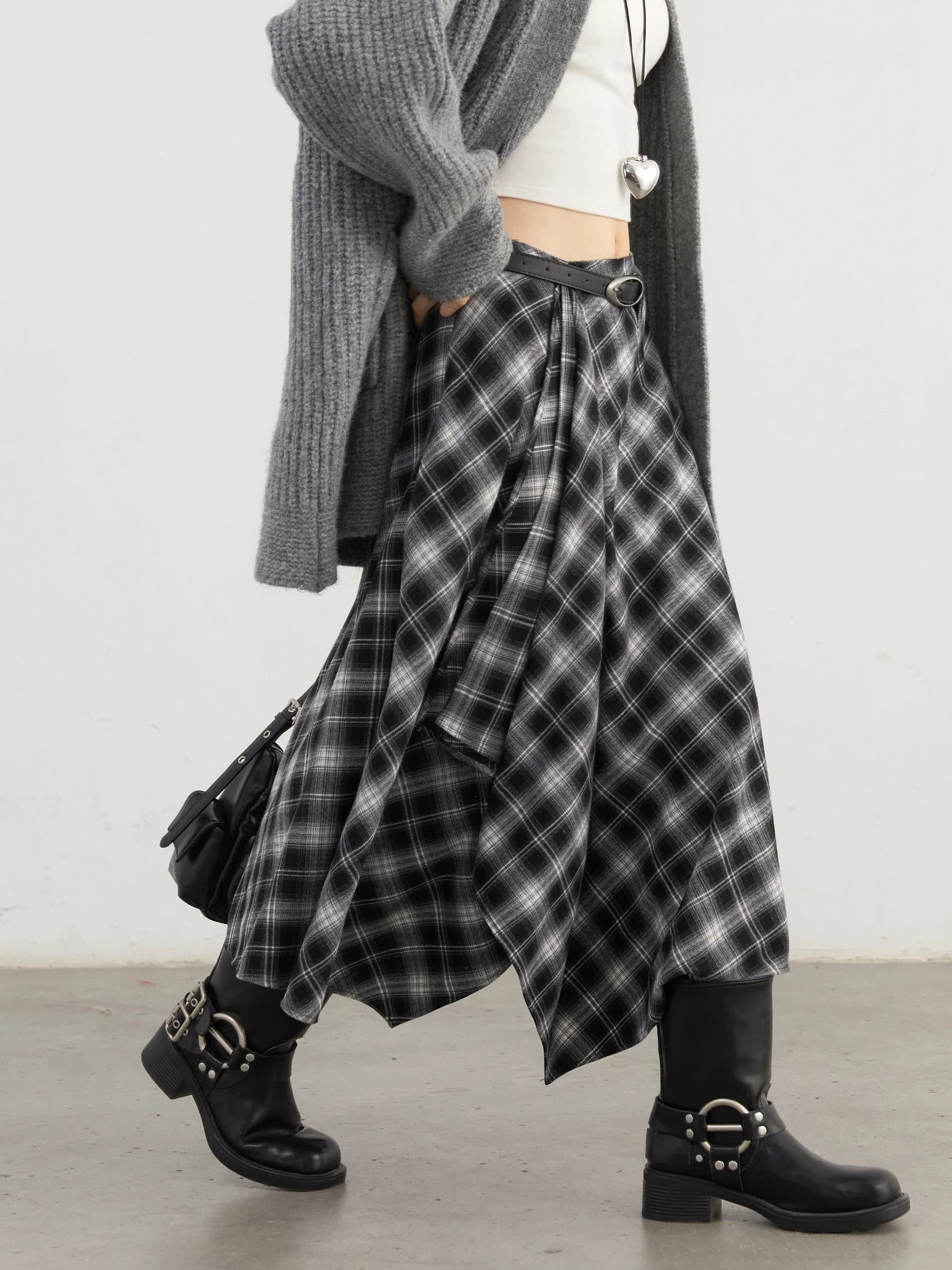 CHIC VEN Jupes pour femmes, coupe trapèze, style rétro, taille haute, motif écossais irrégulier, asp