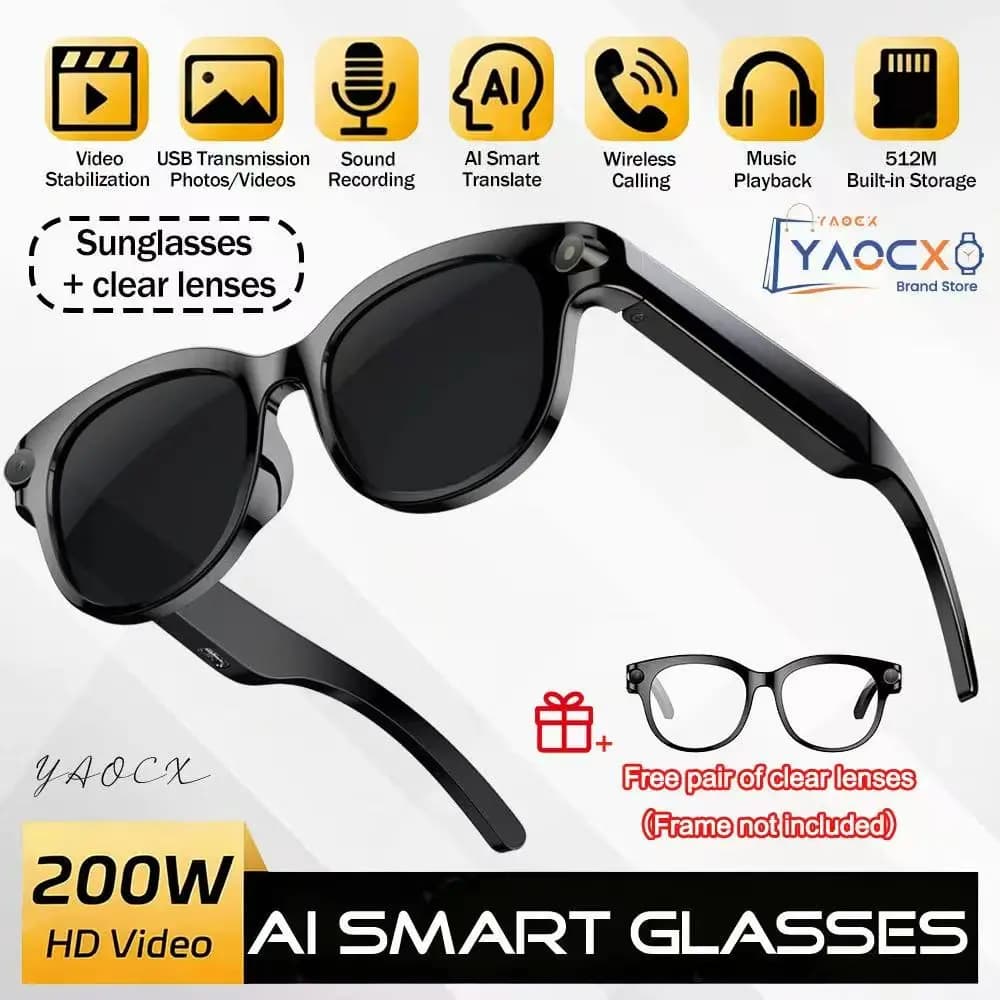 Nouvelles Lunettes Intelligentes 2026 avec Assistant Vocal IA, Traduction en Temps Réel, Caméra HD 2