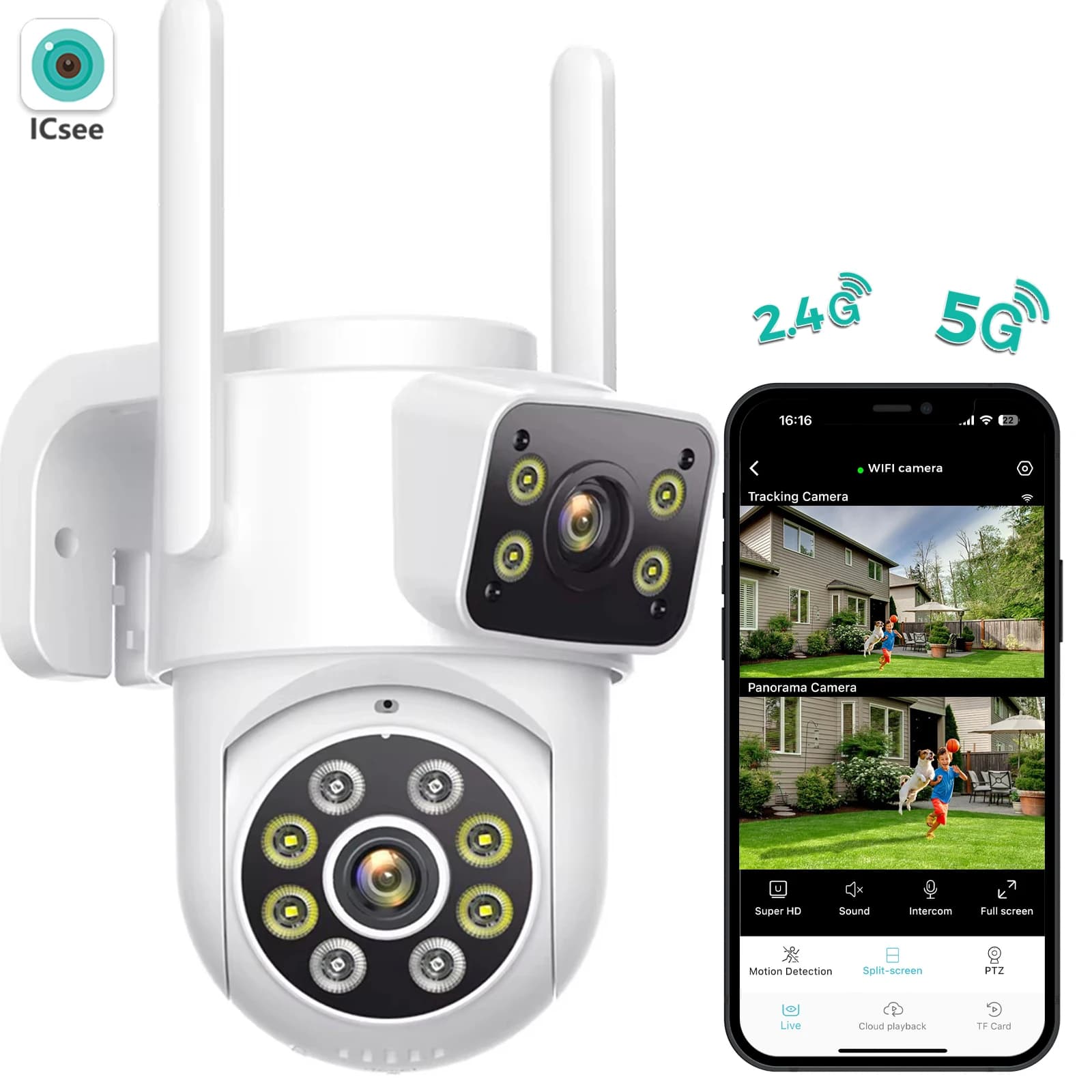 Caméra IP de sécurité sans fil extérieure 6K 12MP HD double objectif externe Wifi PTZ caméra suivi a