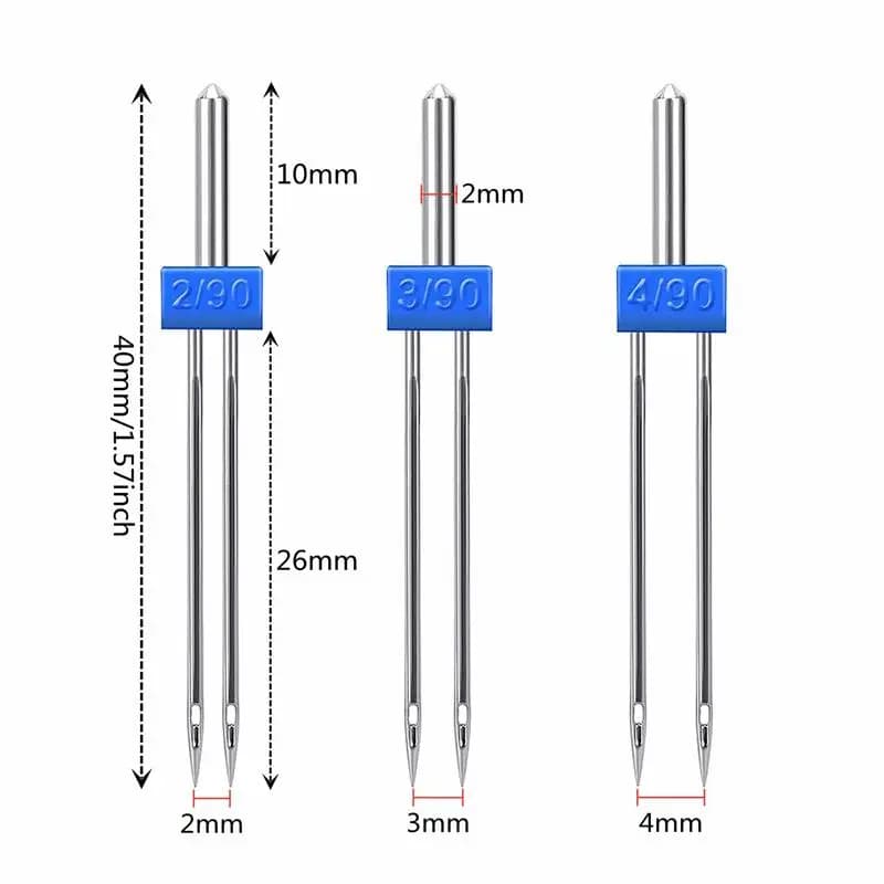 3 pièces/ensemble aiguilles jumeaux taille 2/3/4mm et froissé 9 rainures pied-de-biche à coudre conv