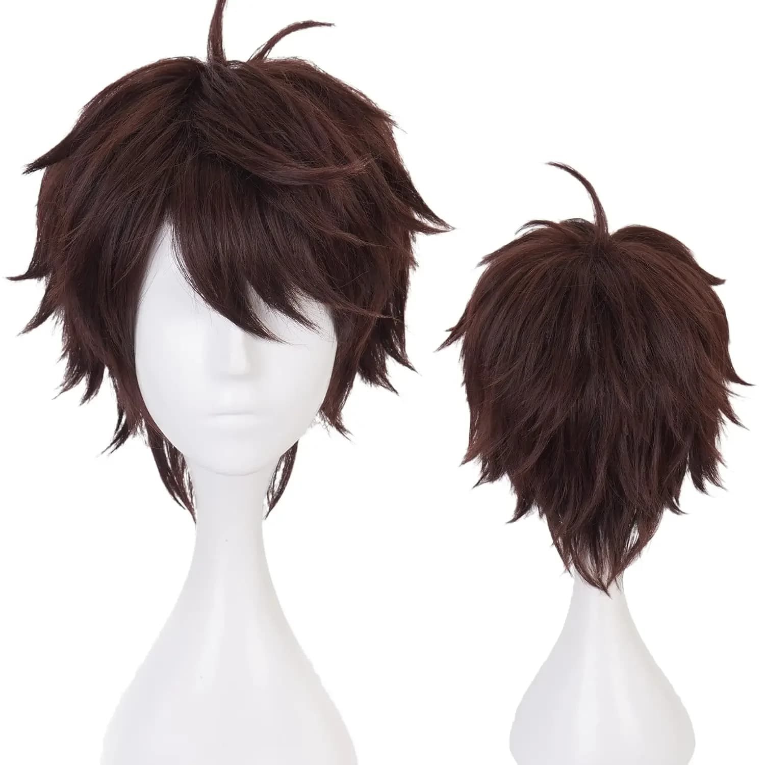 Perruque de Cosplay synthétique courte marron foncé pour hommes, perruque de fête douce et naturelle