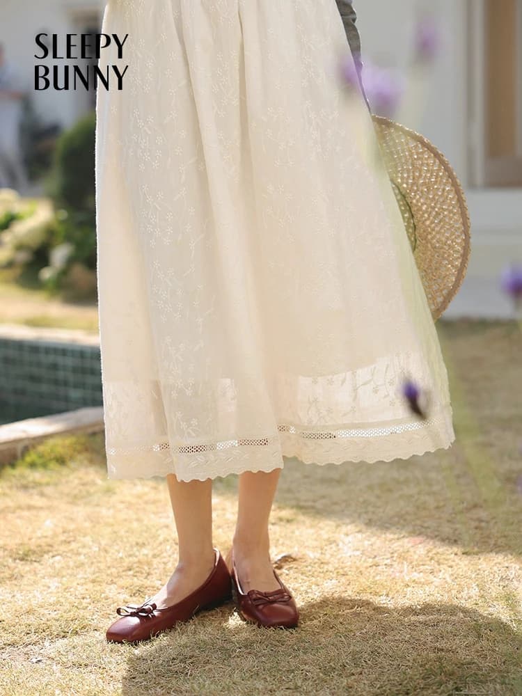 Jupe mi-longue trapèze blanche de Style français pour femmes, taille haute, fluide, Slim, élégante, 