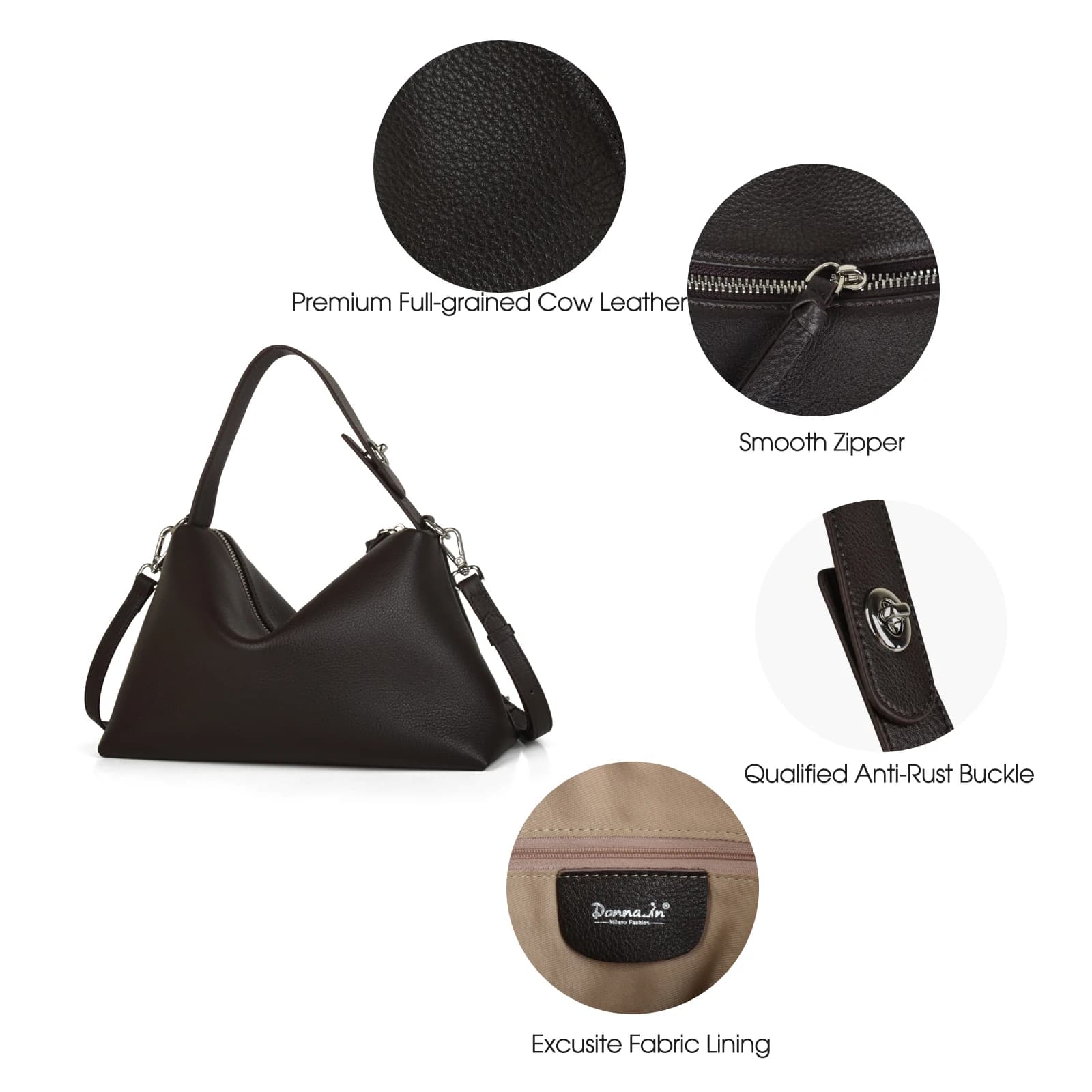 Donna-in – sac à main demi-lune en cuir de vache véritable pour femmes, sac à bandoulière Hobo en cu