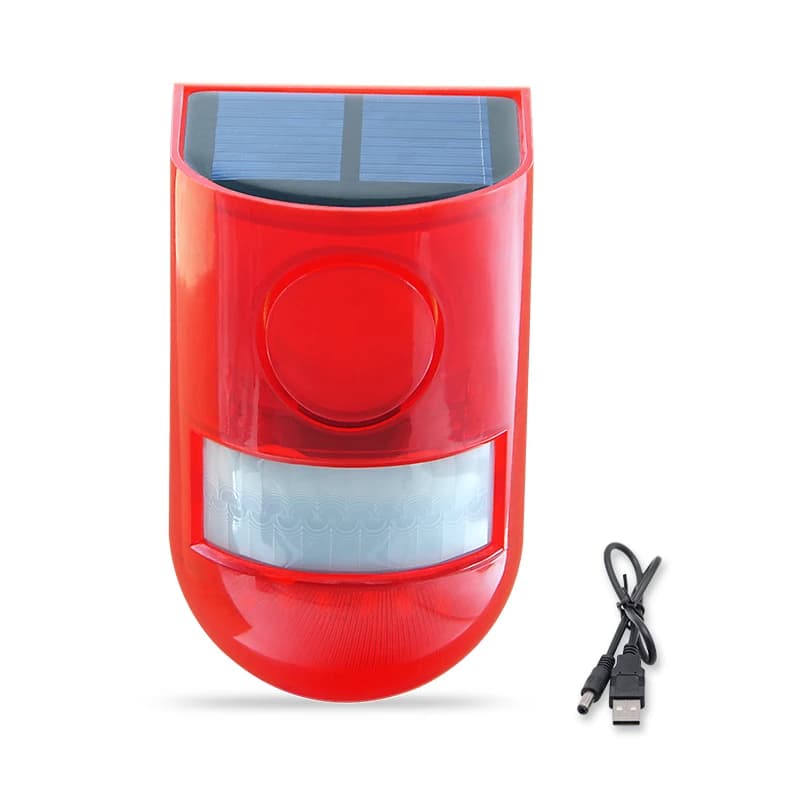 Alarme de capteur de mouvement infrarouge solaire portable, sirène 110dB, son et lumière stroboscopi