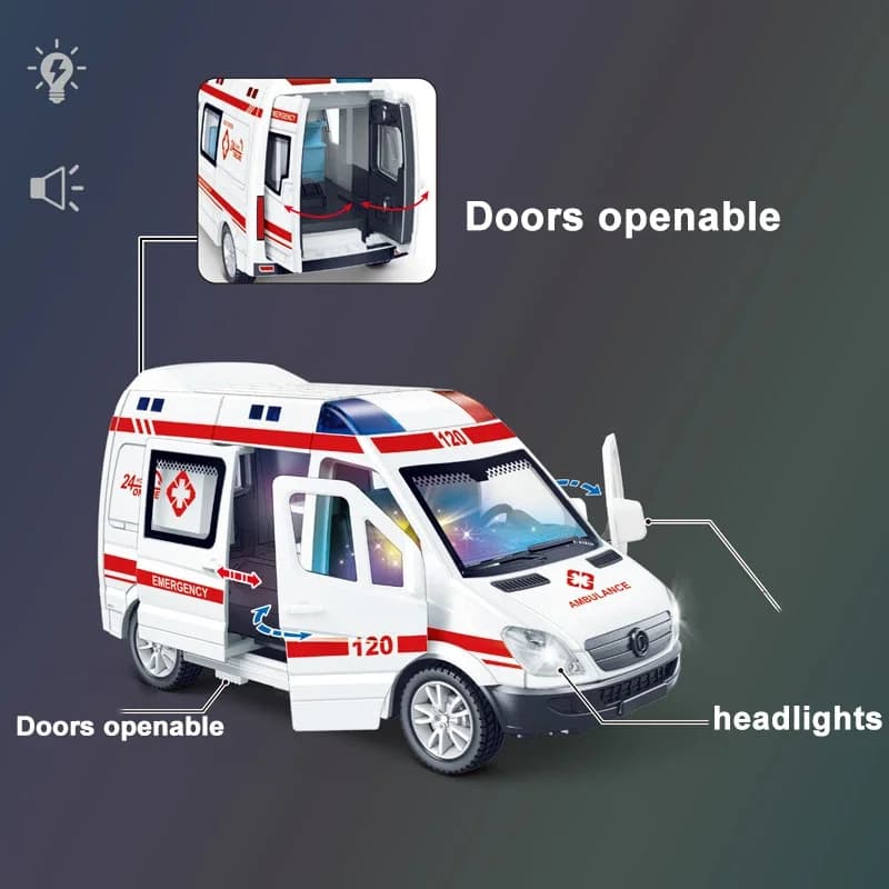 1:32 Mini voiture Diecast Ambulance camion de pompier modèle de voiture de police son et lumière véh
