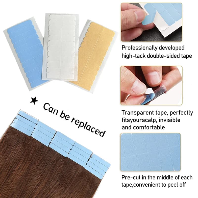 6 feuilles = 72 pièces bandes de ruban Double face pour toupet dentelle perruques adhésifs Extension