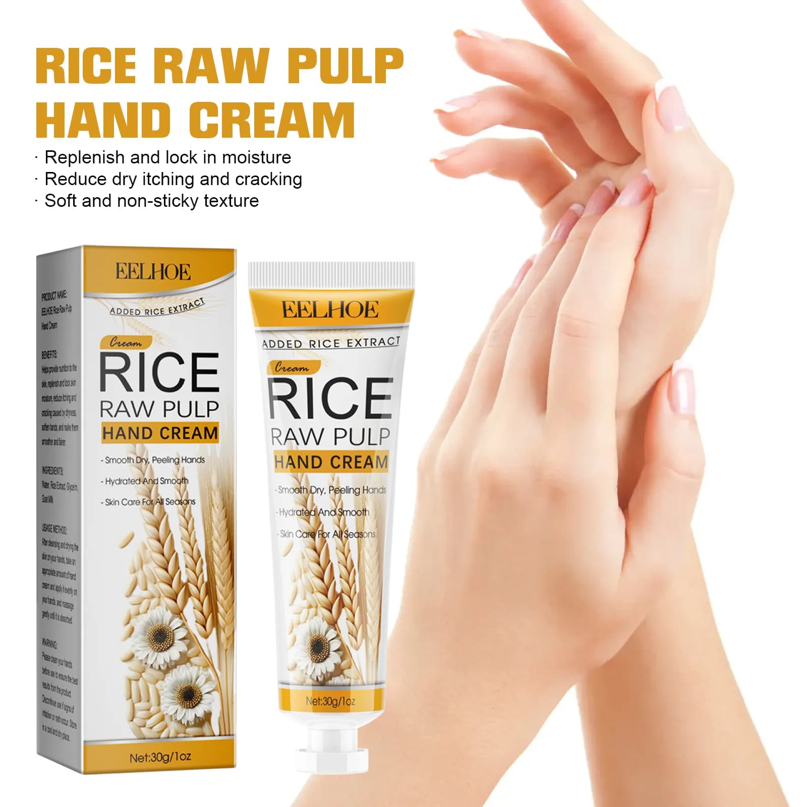EELHOE – crème hydratante pour les mains, extrait de riz, pour les mains sèches et rugueuses, éclair