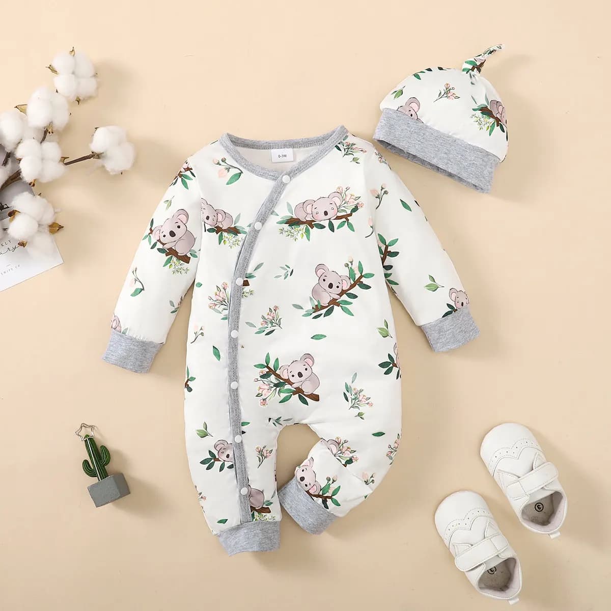 Barboteuse d'hiver pour nouveau-né garçon, imprimé ours, manches longues, boutonnée sur le devant, u