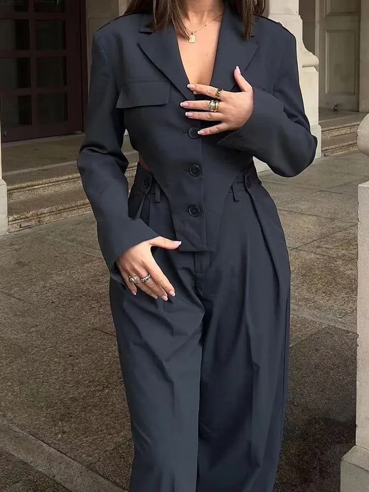 Costume Blazer court Vintage pour femmes, élégant, mode dames, ensemble deux pièces Slim, Streetwear