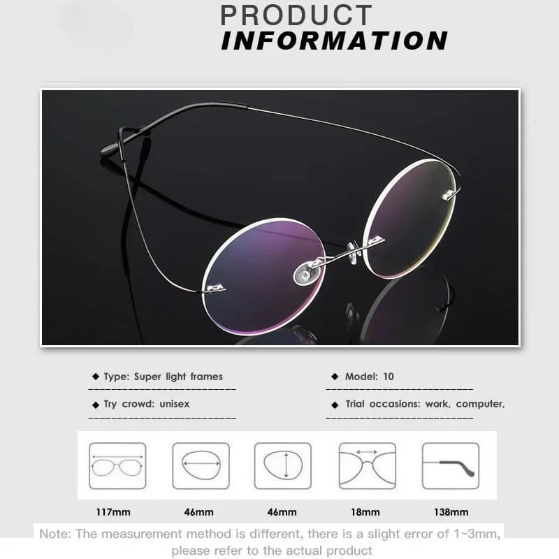 Lunettes de myopie photochromiques en alliage de titane à mémoire de forme sans monture pour hommes 