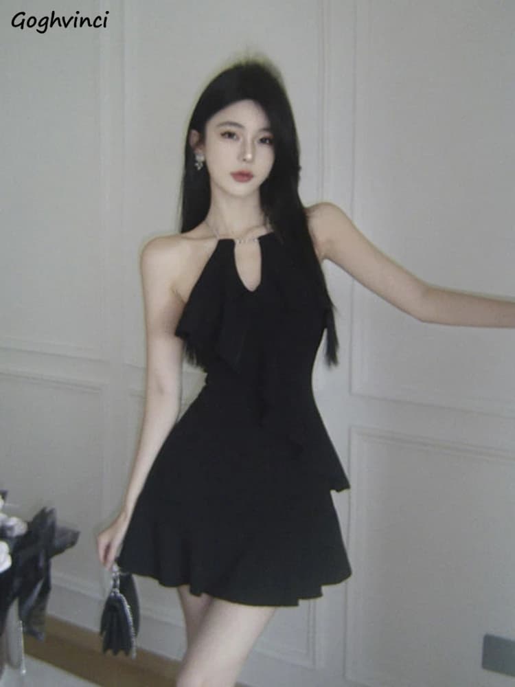 Mini robe col licou pour femmes, dos nu, Sexy, Clubwear, volants, Slim, esthétique, tendance, conçu,