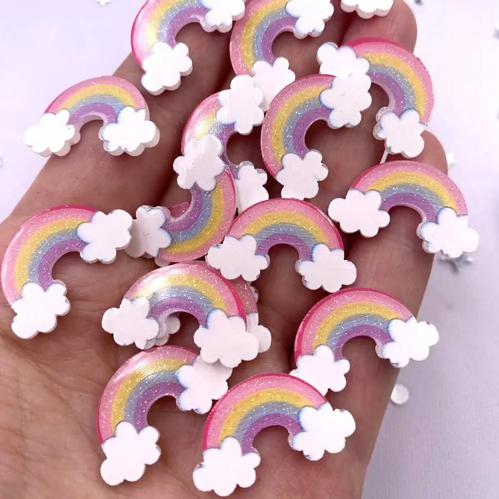 Feuille acrylique à dos plat, 20 pièces, Mini nuage arc-en-ciel à paillettes colorées, motif Miniatu