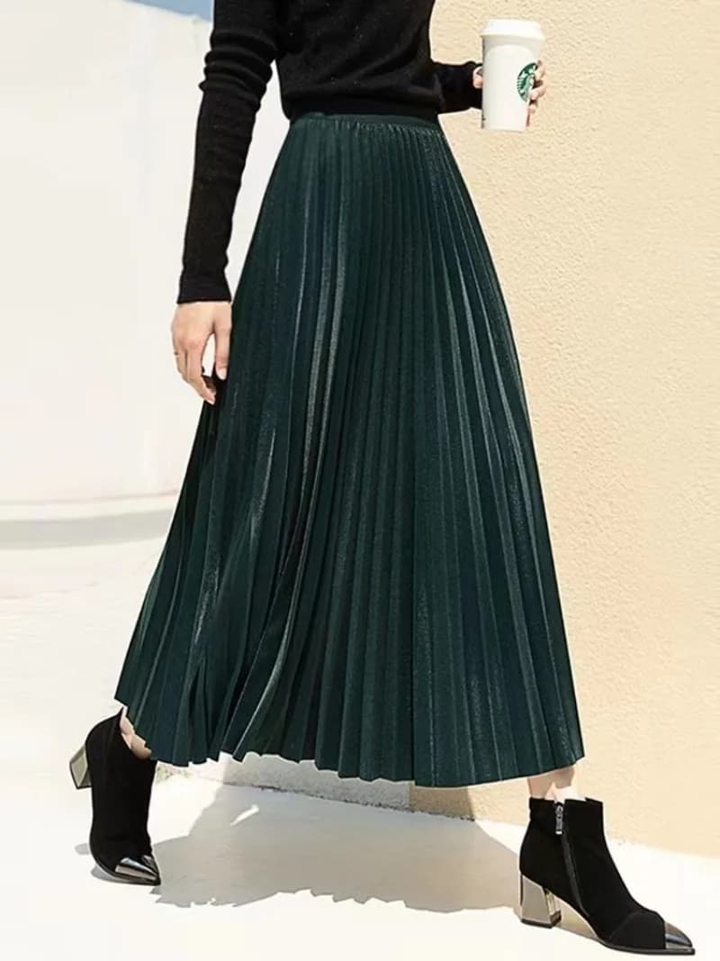TFETTERS 11 couleurs jupe Maxi plissée 2025 nouvelles femmes coréenne jupe noire Simple taille haute