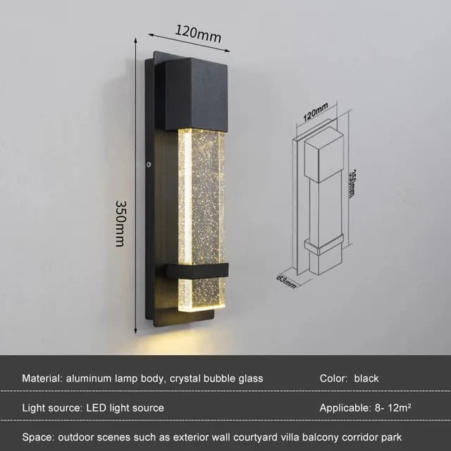 Applique Murale Crépuscule à Foster en Aluminium Noir Antirouille, Lumière Extérieure en Verre à Bul