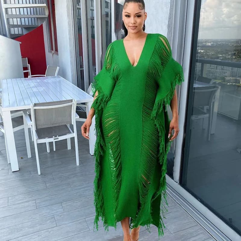 Robe longue de soirée sexy au crochet avec pompon, tenues d'automne pour femmes, boîte de nuit, droi
