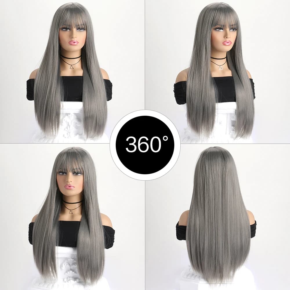 Perruque synthétique longue et lisse de 26 pouces pour femmes, perruque à la mode pour le quotidien,