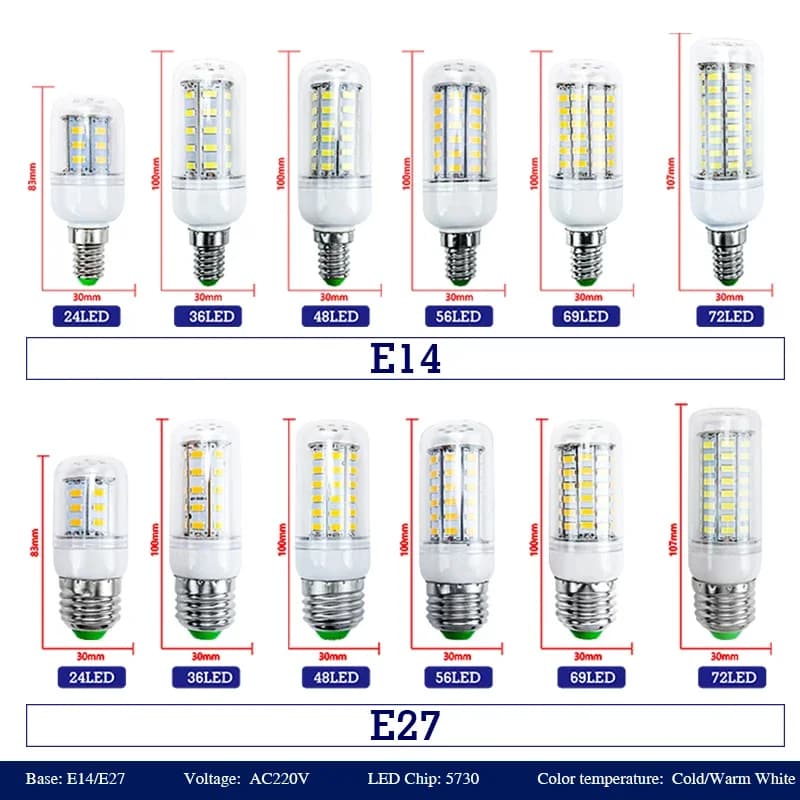Ampoule LED E27 E14 Led bougie ampoule AC 220V Lampada Table maïs lampe Led 24 36 48 56 69 72leds Bo